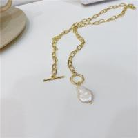 Natural Freshwater Pearl Necklace, Zinc Alloy, with Titanium Steel & Freshwater Pearl, plated, golden, 450mm 