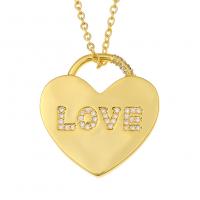 Cubic Zircon Micro Pave Brass Necklace, Heart, gold color plated & micro pave cubic zirconia & for woman Approx 19.68 Inch 