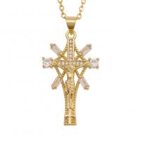 Cubic Zircon Micro Pave Brass Necklace, Cross, gold color plated & micro pave cubic zirconia & for woman Approx 19.68 Inch 