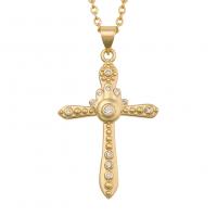 Cubic Zircon Micro Pave Brass Necklace, Cross, gold color plated & micro pave cubic zirconia & for woman Approx 19.68 Inch 