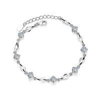 Sterling Silver Bracelets, 925 Sterling Silver, with 1.38inch extender chain, fashion jewelry & for woman & with rhinestone, silver color, 5.5mm .5 Inch 