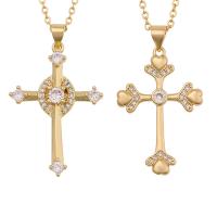 Cubic Zircon Micro Pave Brass Necklace, Cross, gold color plated & micro pave cubic zirconia Approx 19.68 Inch 
