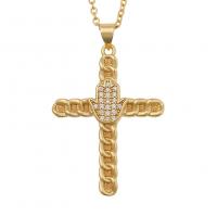 Cubic Zircon Micro Pave Brass Necklace, Cross, gold color plated, micro pave cubic zirconia Approx 19.68 Inch 