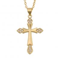 Cubic Zircon Micro Pave Brass Necklace, Cross, gold color plated, micro pave cubic zirconia Approx 19.68 Inch 