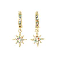 Cubic Zirconia Micro Pave Brass Earring, Eight Point Star, gold color plated, micro pave cubic zirconia & for woman 