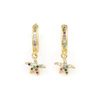 Cubic Zirconia Micro Pave Brass Earring, Starfish, gold color plated, micro pave cubic zirconia & for woman 