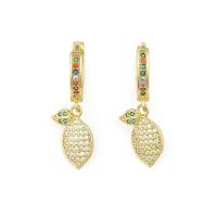 Cubic Zirconia Micro Pave Brass Earring, Lemon, gold color plated, micro pave cubic zirconia & for woman 