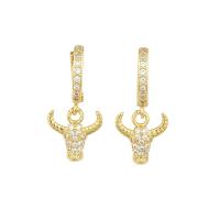 Cubic Zirconia Micro Pave Brass Earring, Bull, gold color plated, micro pave cubic zirconia & for woman 