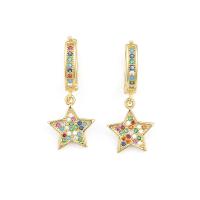 Cubic Zirconia Micro Pave Brass Earring, Star, gold color plated, micro pave cubic zirconia & for woman 