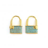 Cubic Zirconia Micro Pave Brass Earring, Lock, gold color plated, micro pave cubic zirconia & for woman 