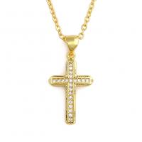 Cubic Zircon Micro Pave Brass Necklace, Cross, gold color plated, micro pave cubic zirconia & for woman Approx 19.68 Inch 