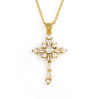 Cubic Zircon Micro Pave Brass Necklace, Cross, gold color plated, micro pave cubic zirconia & for woman Approx 19.68 Inch 