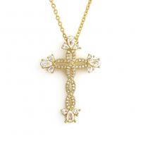 Brass Jewelry Necklace, Cross, gold color plated, micro pave cubic zirconia & for woman Approx 19.68 Inch 