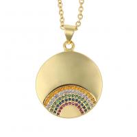 Brass Jewelry Necklace, Flat Round, gold color plated & micro pave cubic zirconia & for woman Approx 19.68 Inch 