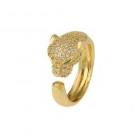 Cubic Zirconia Micro Pave Brass Finger Ring, Leopard, gold color plated, Adjustable & micro pave cubic zirconia & for woman 