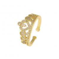 Cubic Zirconia Micro Pave Brass Finger Ring, Crown, gold color plated, Adjustable & micro pave cubic zirconia & for woman 