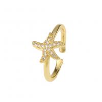 Brass Cuff Finger Ring, gold color plated & micro pave cubic zirconia & for woman 