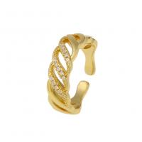 Brass Cuff Finger Ring, gold color plated & micro pave cubic zirconia & for woman 
