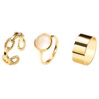 Zinc Alloy Ring Set, with Plastic Pearl, three pieces & fashion jewelry & for woman, golden 