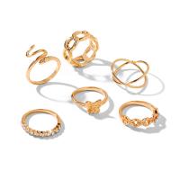 Zinc Alloy Ring Set, plated, 6 pieces & for woman & with rhinestone 2cm,2.1cm,2.2cm,2.3cm 