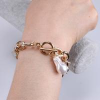 Aluminum Bracelets, Aluminum Alloy, with Plastic Pearl, gold color plated, fashion jewelry & Unisex 230mm 