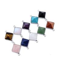 Gemstone Connector, Brass, with Gemstone, Rhombus, silver color plated nickel, lead & cadmium free 