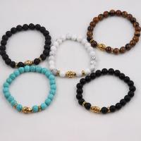 Gemstone Bracelets, Natural Stone, with zinc alloy bead, Round, polished Approx 18 cm 