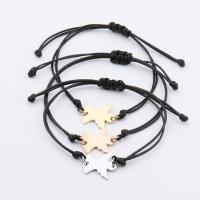 Stainless Steel Charm Bracelet, Nylon Cord, with Stainless Steel, Round, gold color plated, Adjustable 
