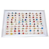 Anillo de dedo de aleación de Zinc de cristal, con Cristal, chapado, mixto, multicolor, 4x18mm-11x24mm, 100PCs/Caja, Vendido por Caja