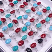 Gemstone Zinc Alloy Finger Ring, handmade, mixed, multi-colored - 