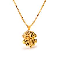 Brass Jewelry Necklace, Four Leaf Clover, gold color plated 