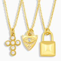 Cubic Zircon Micro Pave Brass Necklace, 18K platinum plated & with cubic zirconia, golden cm 