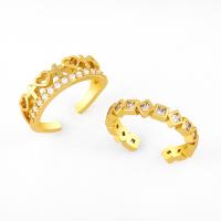 Brass Cuff Finger Ring, 18K gold plated & with cubic zirconia 