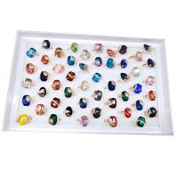 Anillo de dedo de aleación de Zinc de cristal, con Cuarzo natural, chapado, multicolor, 4x18mm-11x24mm, 50PCs/Caja, Vendido por Caja