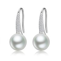 Cupronickel Drop Earring, with Plastic Pearl, plated, micro pave cubic zirconia & for woman 