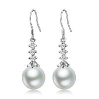 Cupronickel Drop Earring, with Plastic Pearl, platinum color plated, micro pave cubic zirconia & for woman 