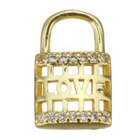 Cubic Zirconia Micro Pave Brass Pendant, Lock, fashion jewelry & micro pave cubic zirconia & for woman, gold 