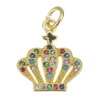 Cubic Zirconia Micro Pave Brass Pendant, Crown, fashion jewelry & micro pave cubic zirconia & for woman, gold Approx 3.5mm 