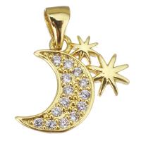 Cubic Zirconia Micro Pave Brass Pendant, Moon, fashion jewelry & micro pave cubic zirconia & for woman, gold Approx 3.5mm 