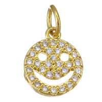 Cubique Pendentif en laiton zircon pavent, Visage de sourire, bijoux de mode & pavé de micro zircon & pour femme, Or Environ 3.5mm, Vendu par PC