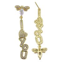 Cubic Zirconia Micro Pave Brass Earring, fashion jewelry & micro pave cubic zirconia & for woman, gold, 46mm  1mm 