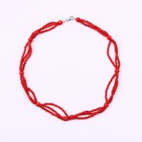 Natural Coral Necklace, handmade, red, 5mm cm 