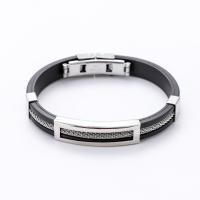 Silicone Stainless Steel Bracelets, Titanium Steel, with Silicone & Stainless Steel, polished, for man, black, 9mm cm 