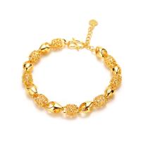 Brass Bracelets, with 1.18 inch extender chain, gold color plated, for woman, 7mm Approx 6.7 Inch 