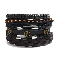 PU Leather Cord Bracelets, Zinc Alloy, with PU Leather & Wax Cord, 4 pieces & fashion jewelry & handmade & Unisex, 17-18cmuff0c6cm 