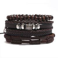 PU Leather Cord Bracelets, Zinc Alloy, with PU Leather & Wax Cord, 4 pieces & Adjustable & fashion jewelry & handmade & Unisex, brown, 17-18cmuff0c6cm 