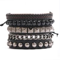 PU Leather Cord Bracelets, Zinc Alloy, with PU Leather & Wax Cord, Adjustable & three pieces & fashion jewelry & handmade & Unisex, 17-18cmuff0c6cm 