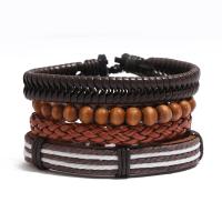 PU Leather Cord Bracelets, with Wax Cord, 4 pieces & Adjustable & fashion jewelry & Unisex, brown, 17-18cmuff0c6cm 
