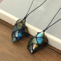 Gemstone Necklaces, Natural Stone, with Labradorite & Wax Cord, plated, Unisex, mixed colors cm 