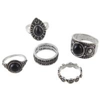 Zinc Set anillo de aleación, aleación de zinc, anillo de dedo, con Piedra natural, chapado, 5 piezas & unisexo, más colores para la opción, 14-18mm, Vendido por Set